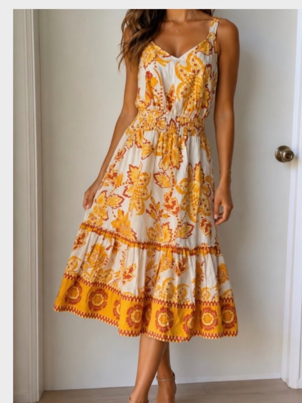 NAOO Nation AK Outfits Midi Dress NWT Womens XL Cotton Floral Smocked Ruffle Top